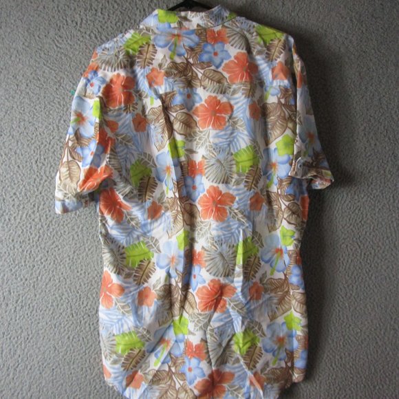MARTI KAT MEN'S HAWAIIAN BUTTON SHIRT XL BLUE ORANGE WHITE MODAL POLYESTER - Picture 3 of 3